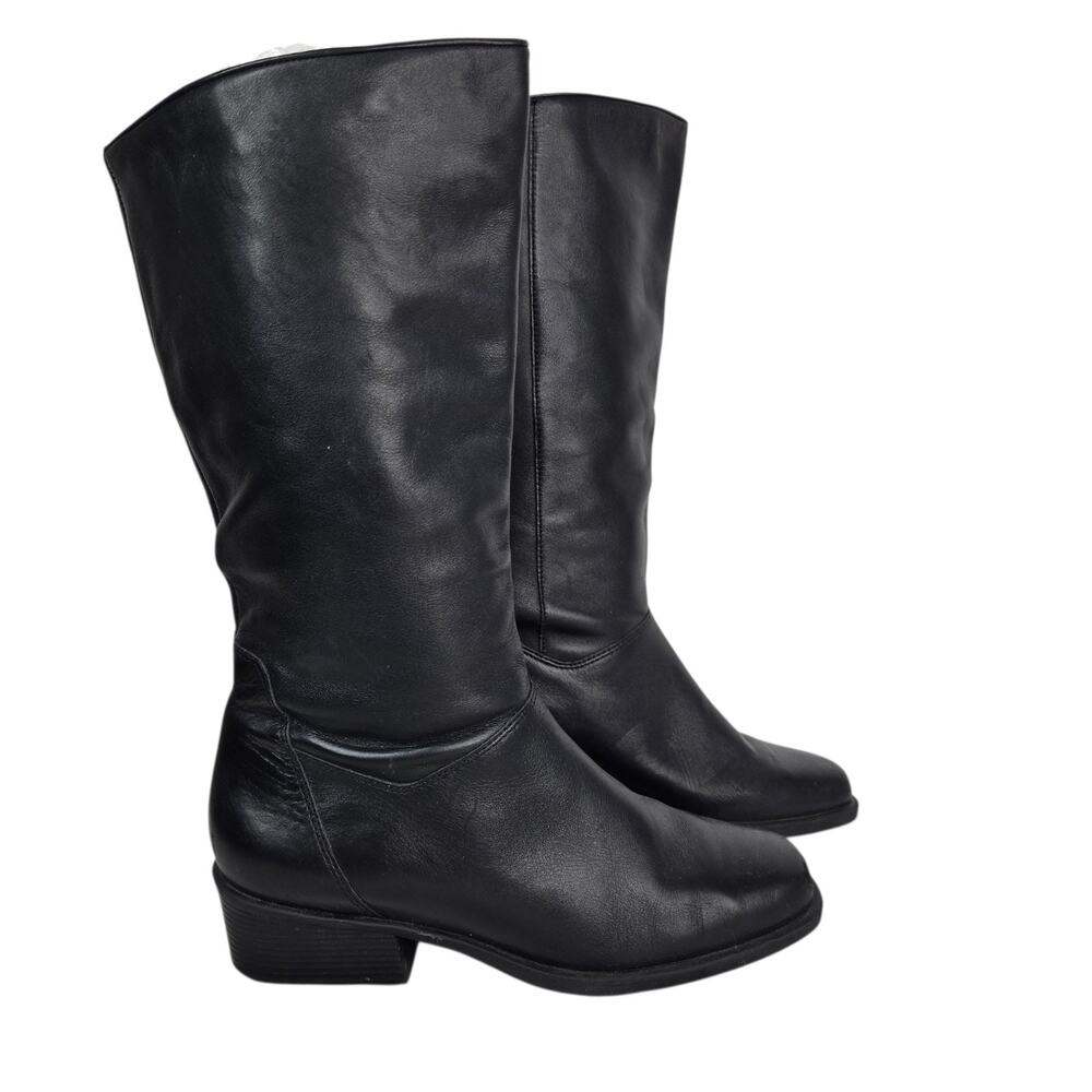 Naturalizer Riding Boots Black Leather Size 7.5 Knee High Pull On Classic Fit4U
